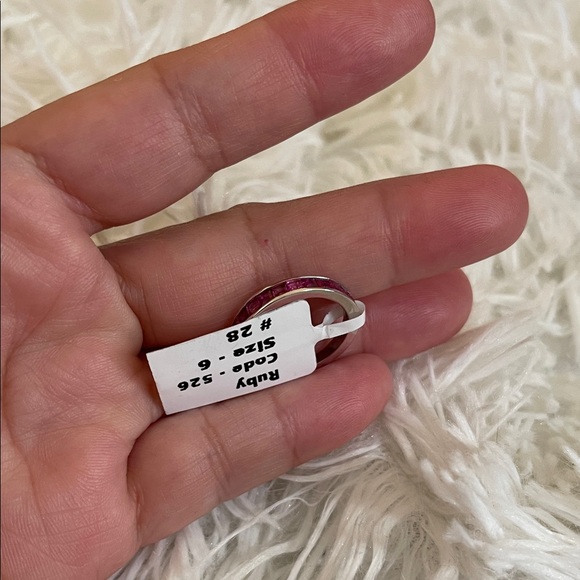 NWT Elegant 925 Silver and Natural Pink Ruby Gemstone Ring Half Eternity Size 6 - Picture 11 of 11